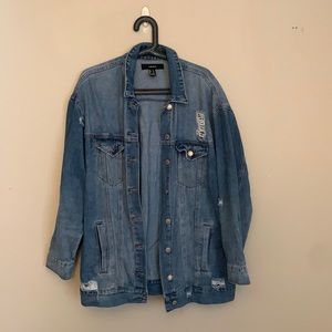 Distressed oversized denim jacket